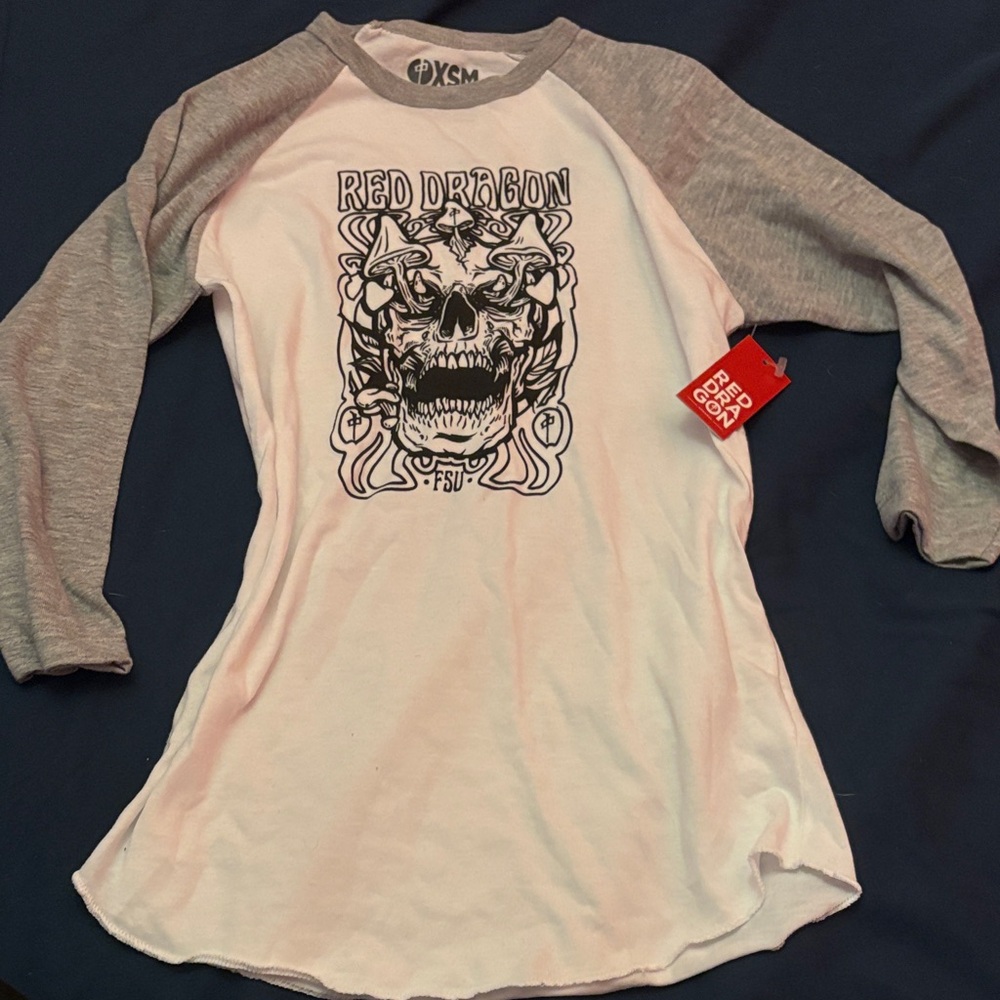 Gray and White Red Dragon Baseball Shirt
